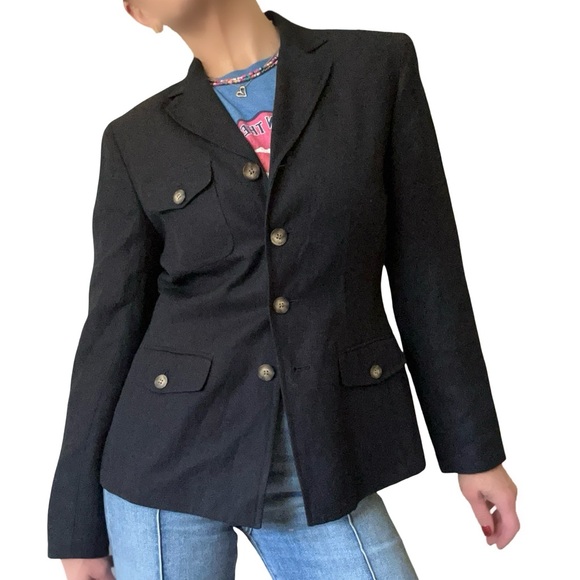 Ann Taylor Black Linen Blend Military Style Blazer Size 4 - Picture 1 of 9